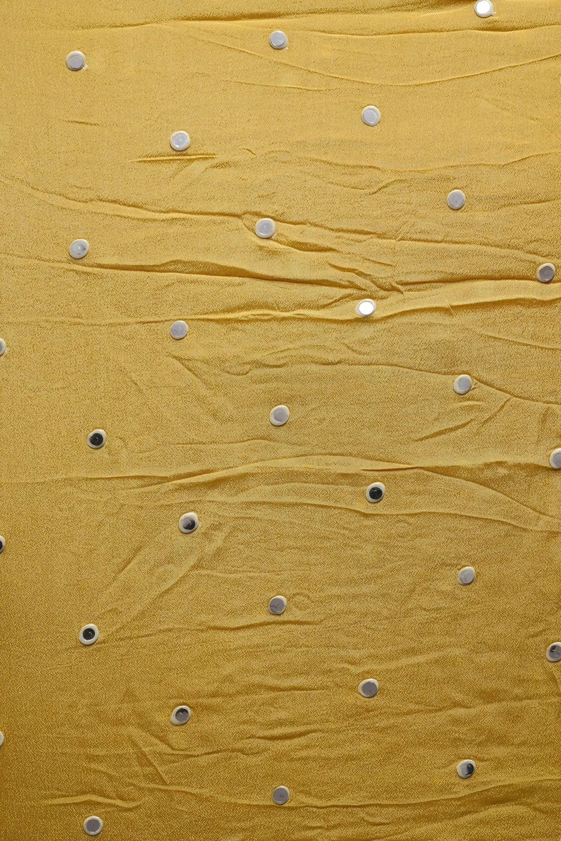 1.50 Meter Cut Piece Of Real Mirror Embroidery Work On Yellow Viscose Chinnon Chiffon Fabric
