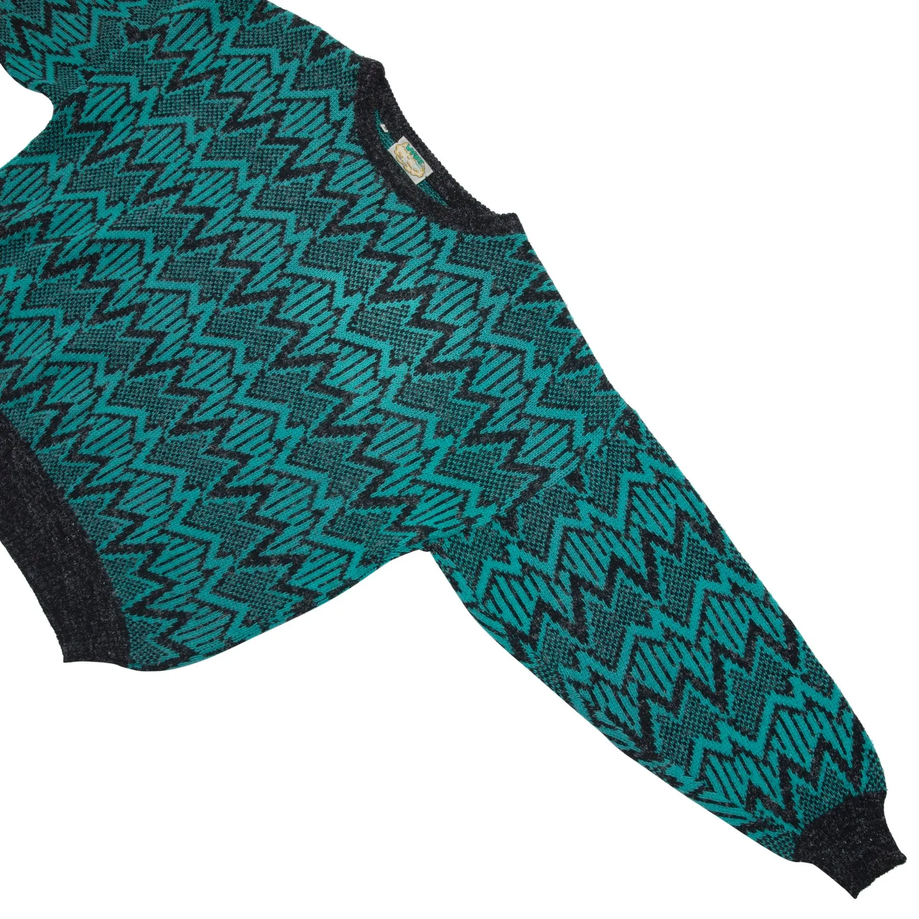90s ZigZag Motif Jacquard Worsted Spun Yarn Boxy Jumper