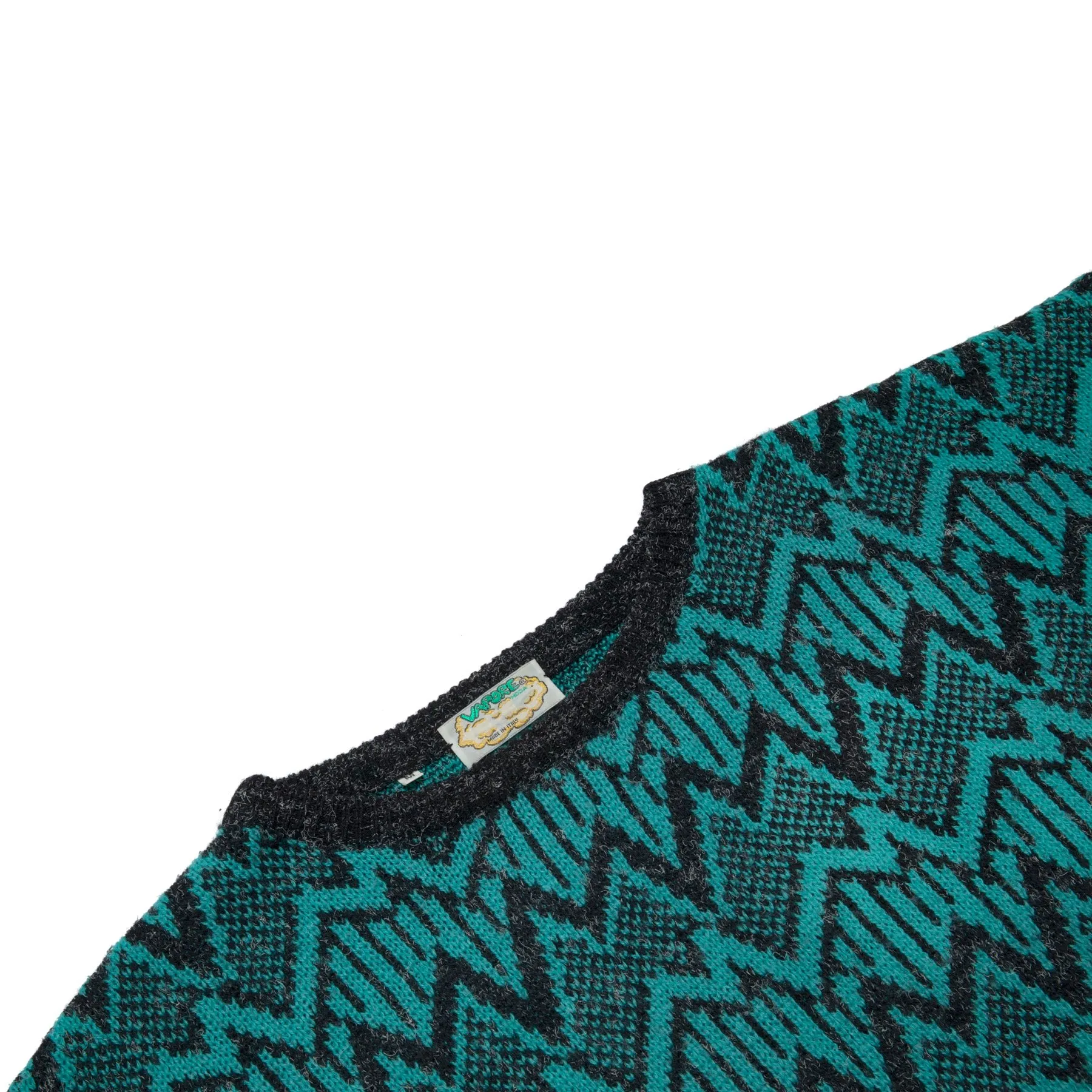 90s ZigZag Motif Jacquard Worsted Spun Yarn Boxy Jumper