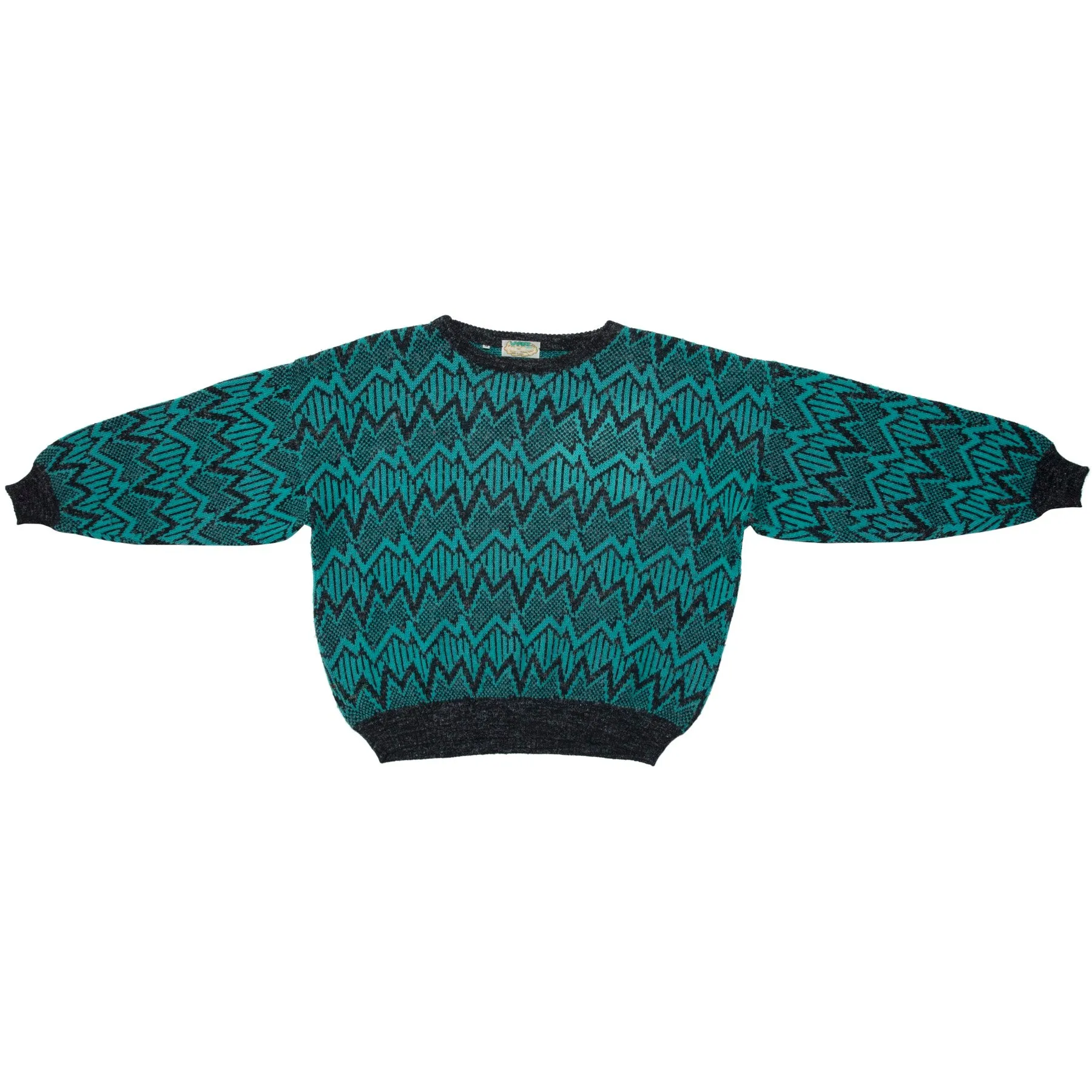 90s ZigZag Motif Jacquard Worsted Spun Yarn Boxy Jumper
