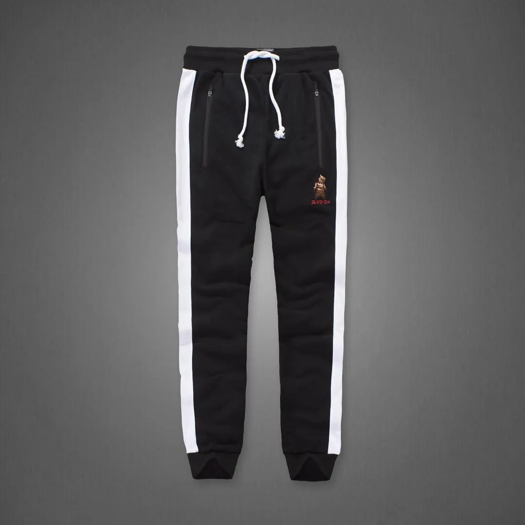 A&F Embroidered Bear Logo Designed Black And White Joggers