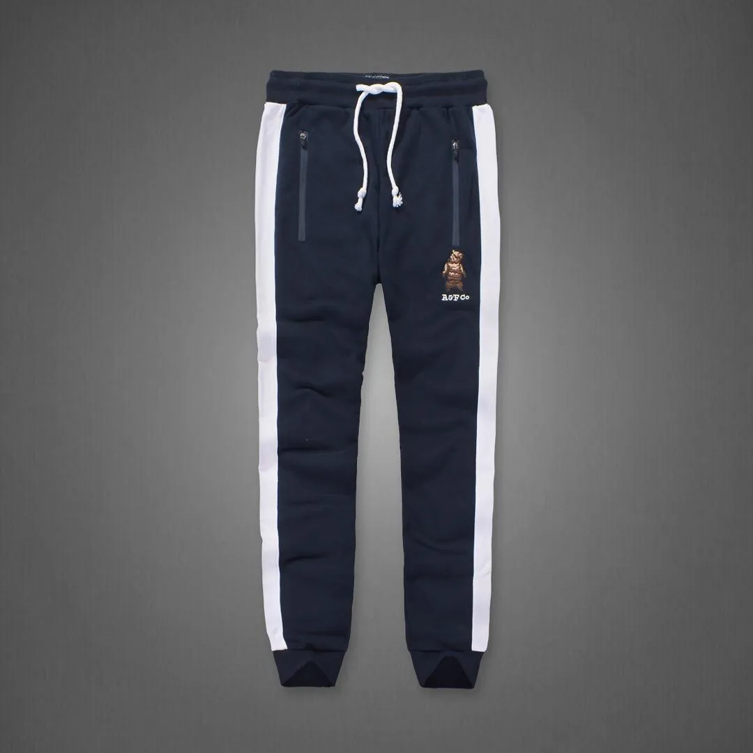 A&F Embroidered Bear Logo Designed NavyBlue And White Joggers