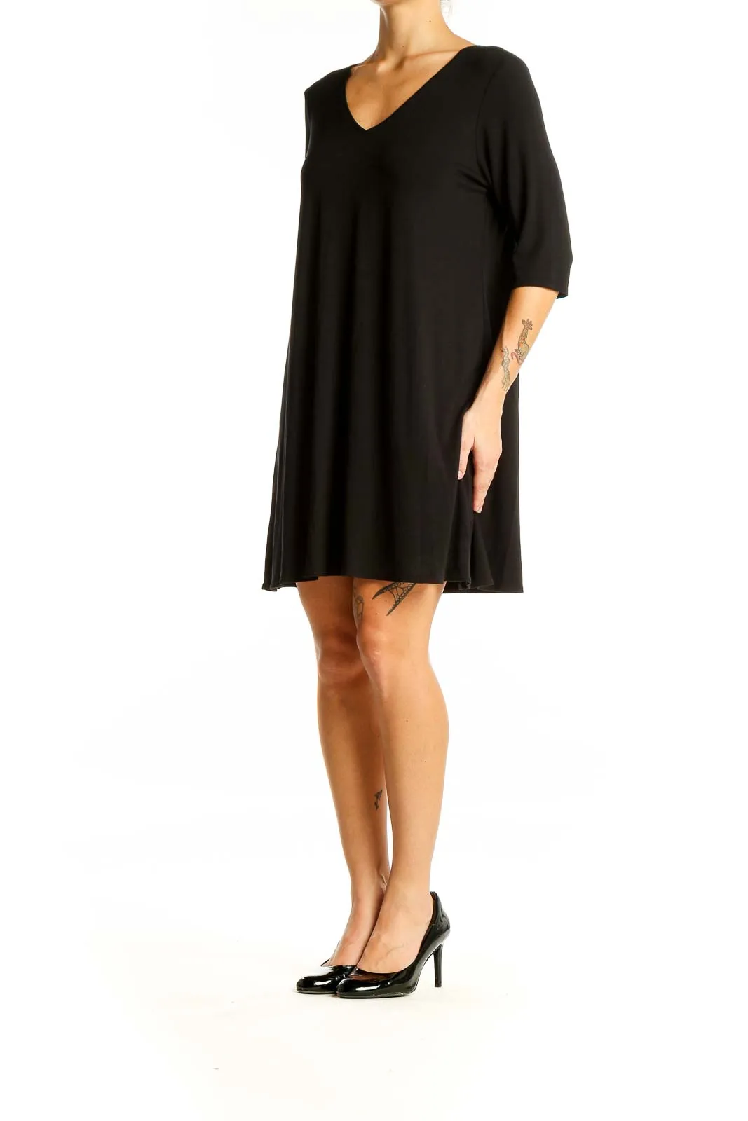 Black V-Neck Flowy Midi Dress