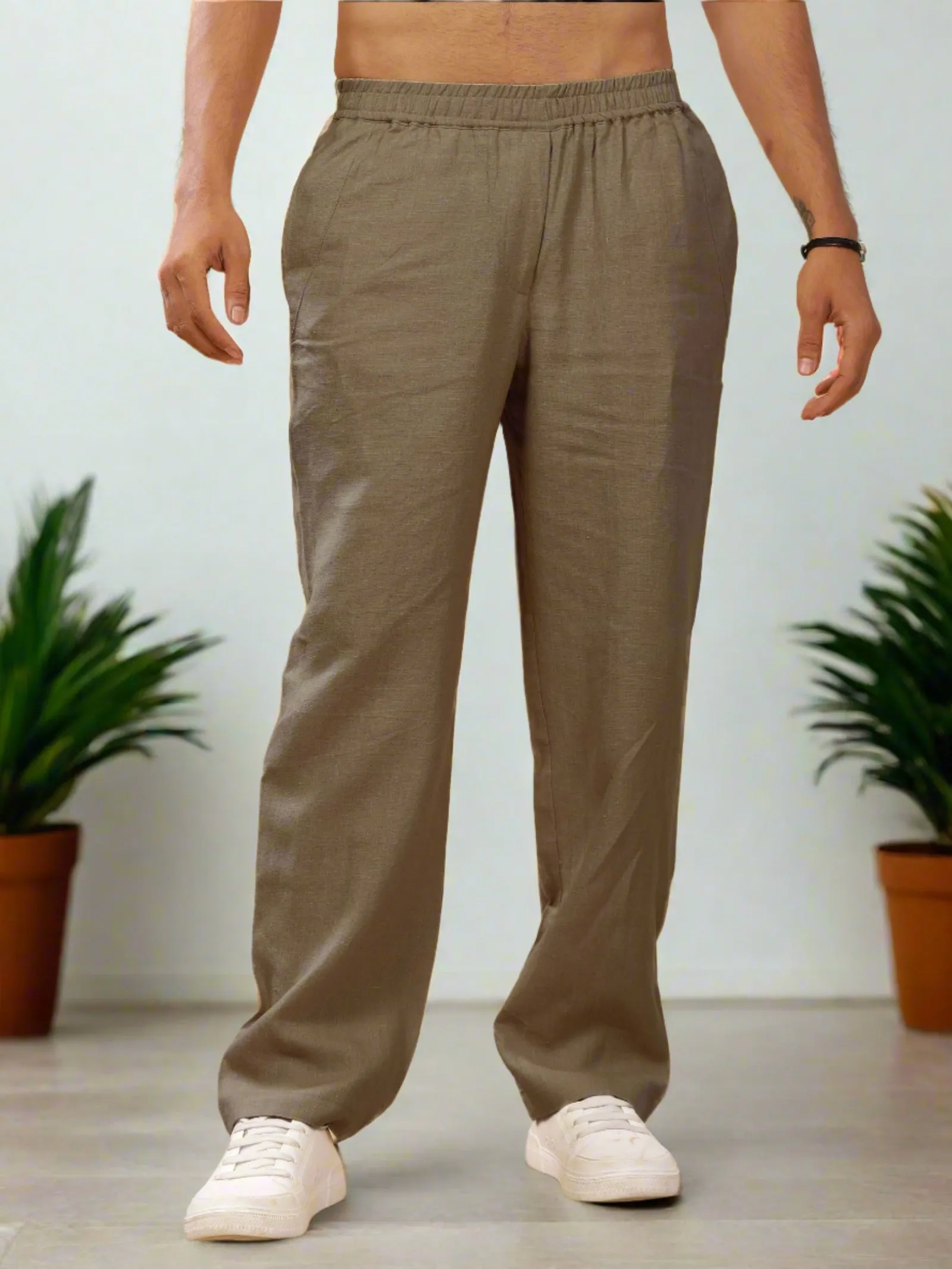 Breeze- Linen Casual Elastic Pants - Hazelnut Brown