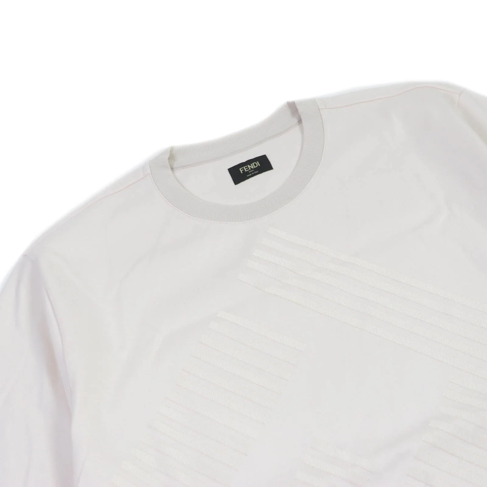 Fendi Cotton FF Logo Embroidery T-Shirt Ivory M