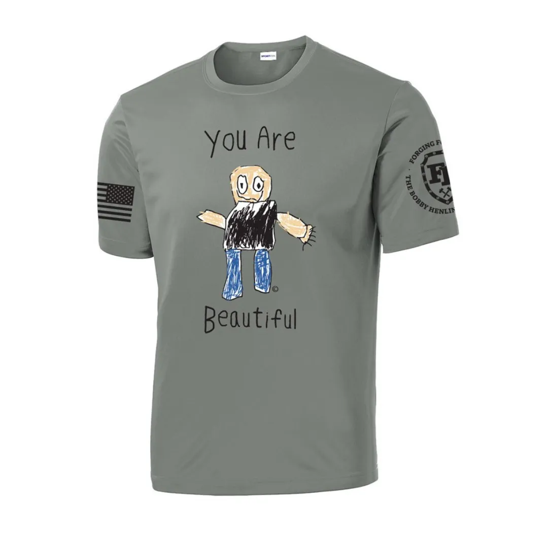 Forging Forward "You Are Beautiful" Gray Concrete Moisture Wicking T-Shirt