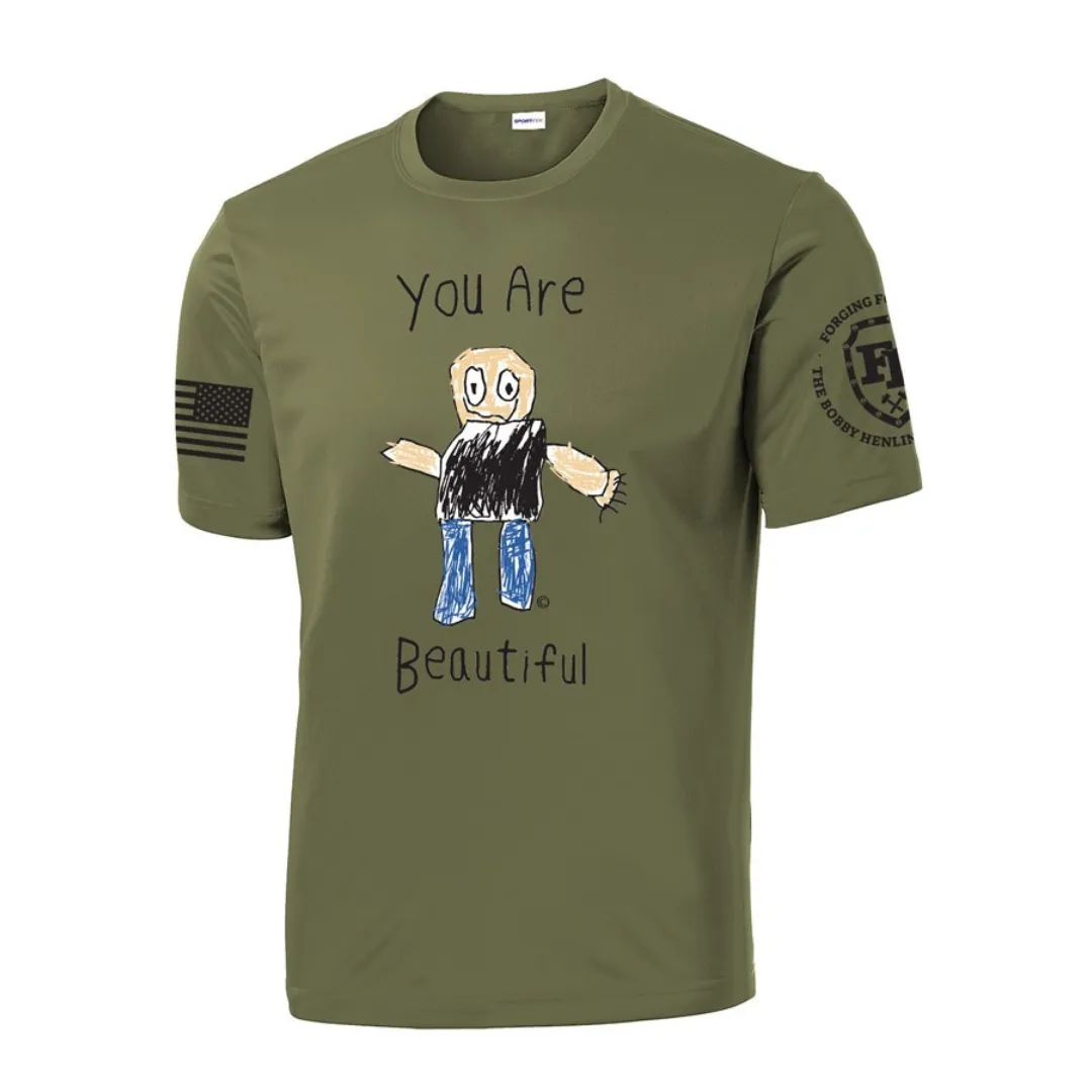 Forging Forward "You Are Beautiful" Olive Green Moisture Wicking T-Shirt