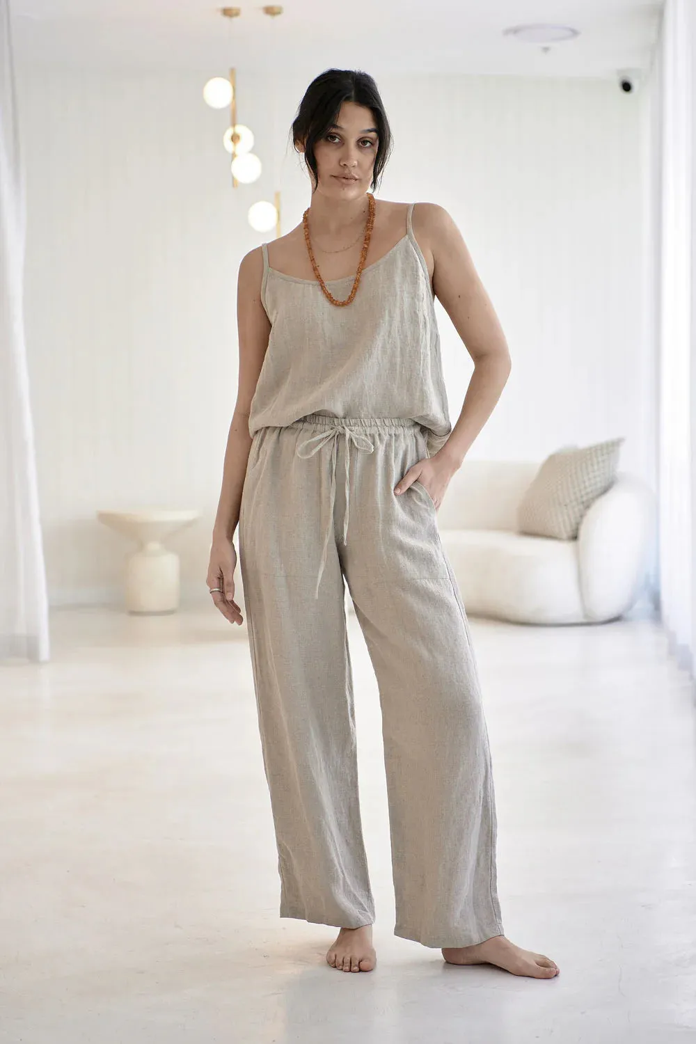 Fundamental Wide Leg Linen Pant - Natural