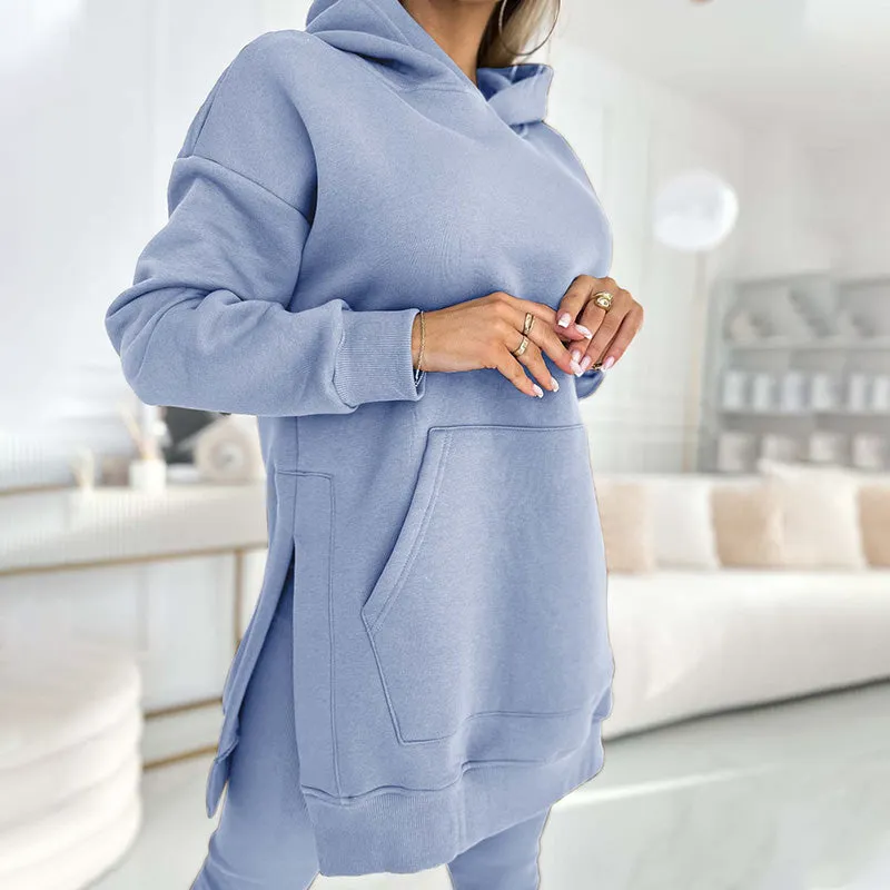 🎁HOT SALE🎁Women's Fashion Solid Color Hoodie And Lined Leggings Two-Piece Set