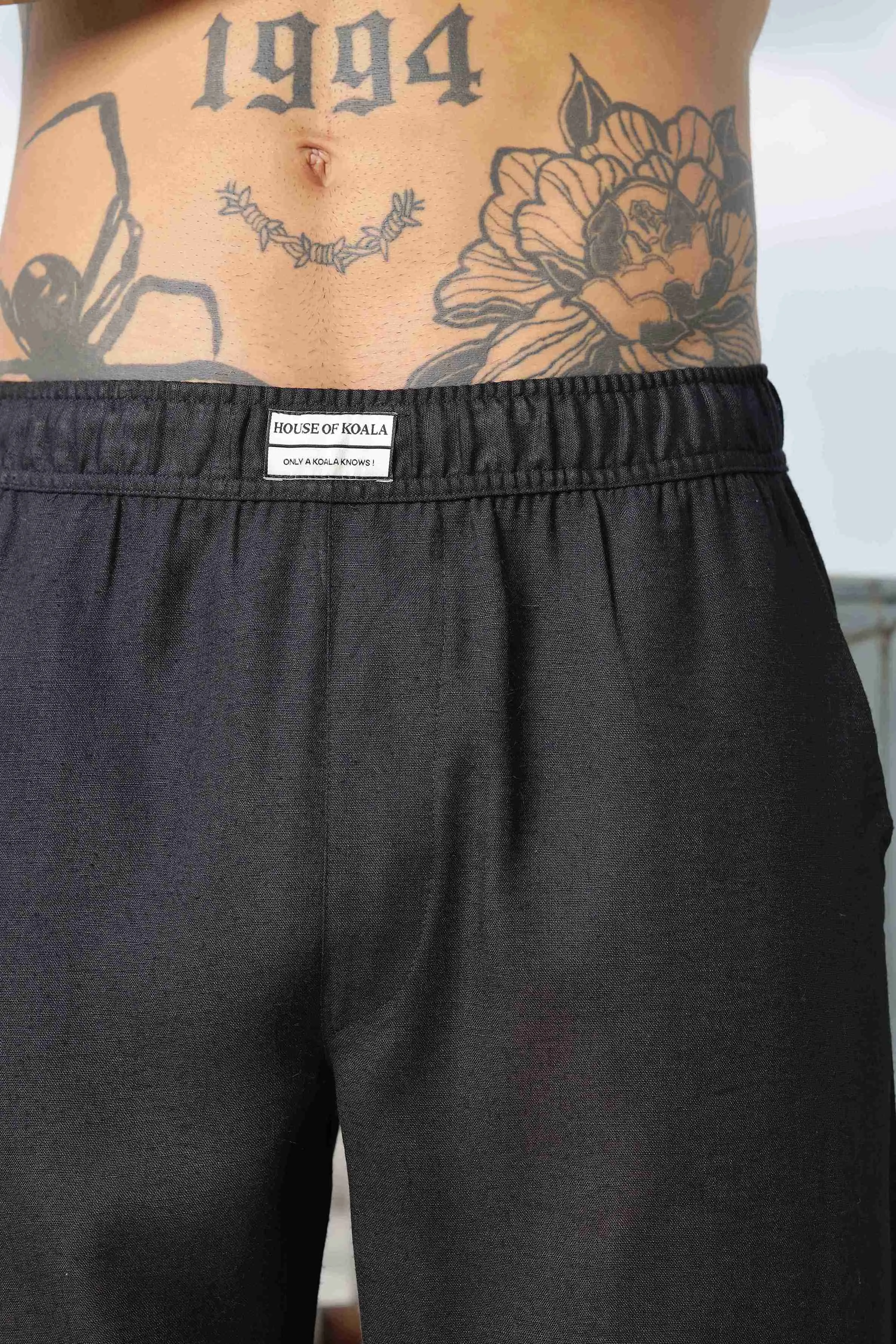 Linen Embroidered Black All Day Pants