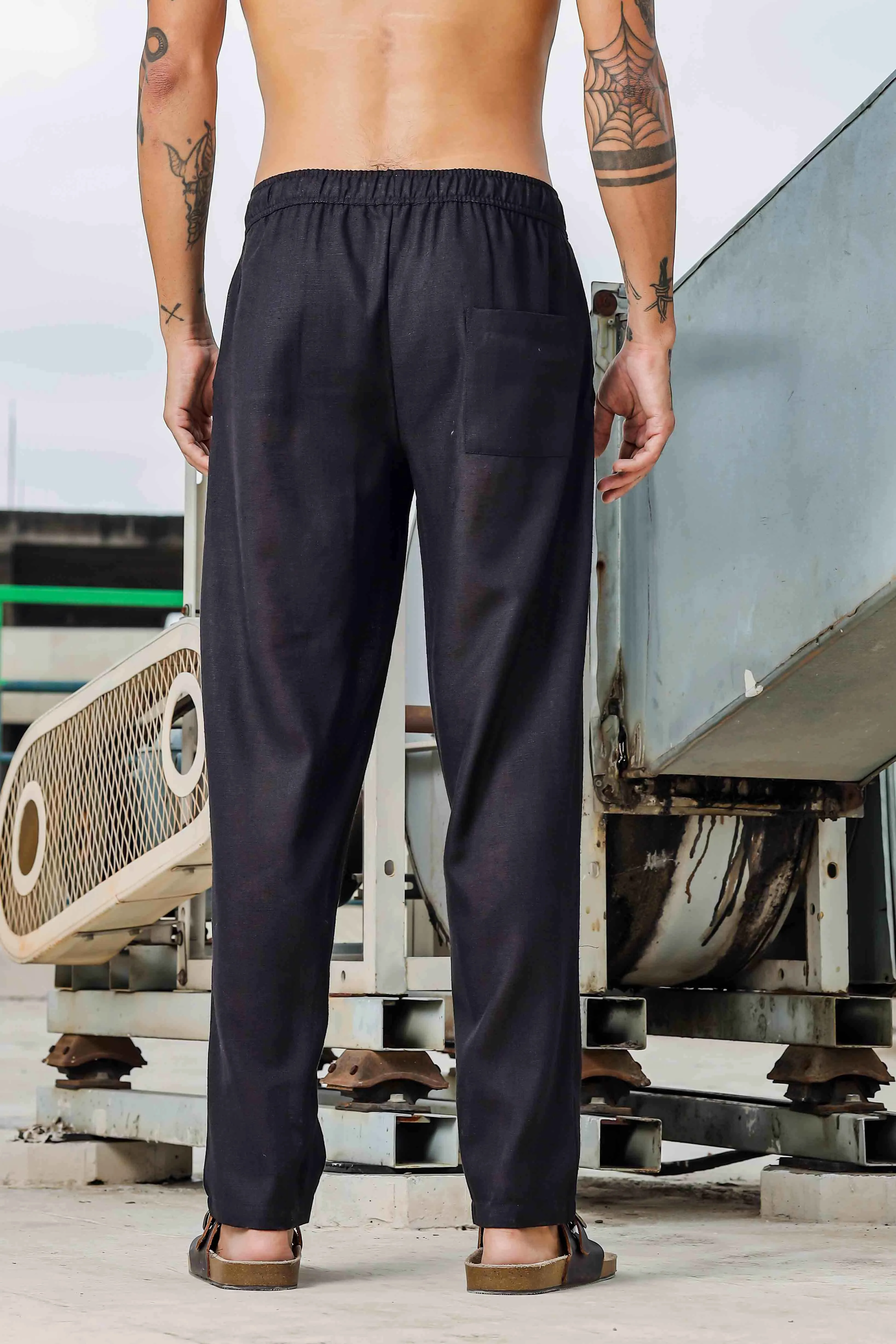 Linen Embroidered Black All Day Pants