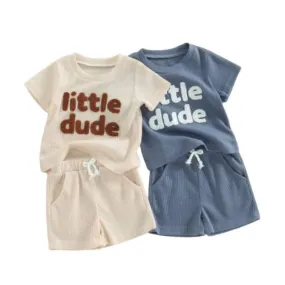 Little Dude Cream Short Sleeve Set