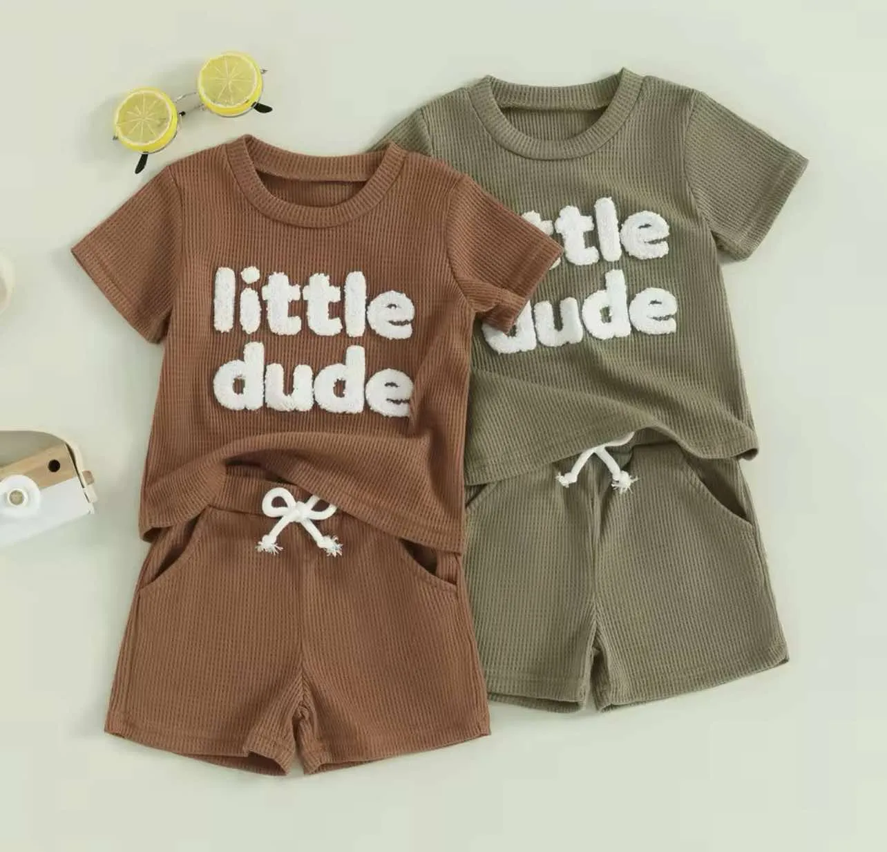Little Dude Olive Short Sleeve Set
