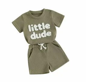 Little Dude Olive Short Sleeve Set