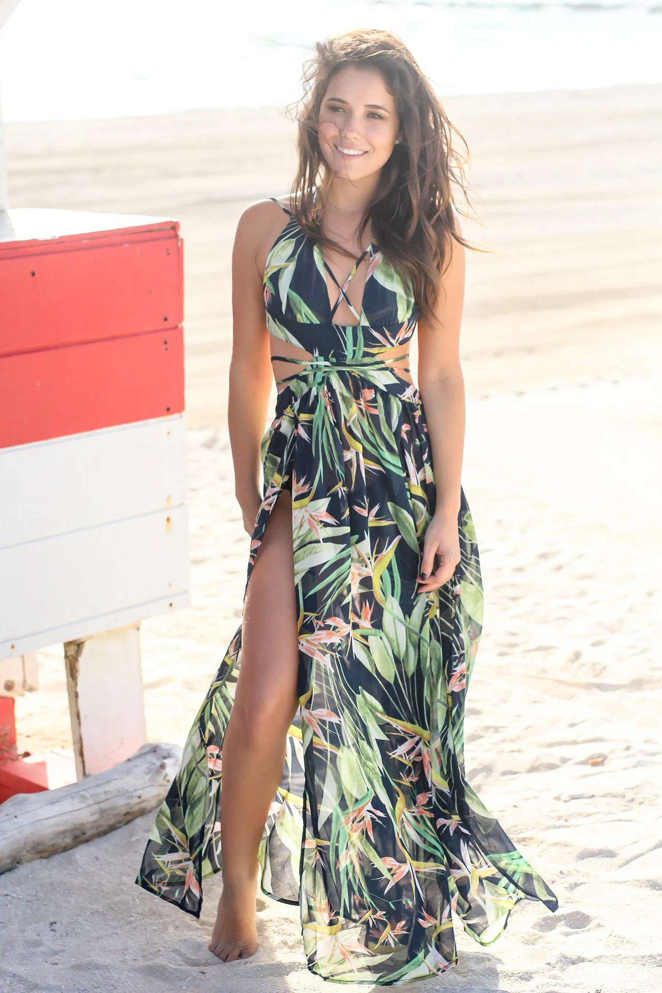 Navy Tropical Cover Up