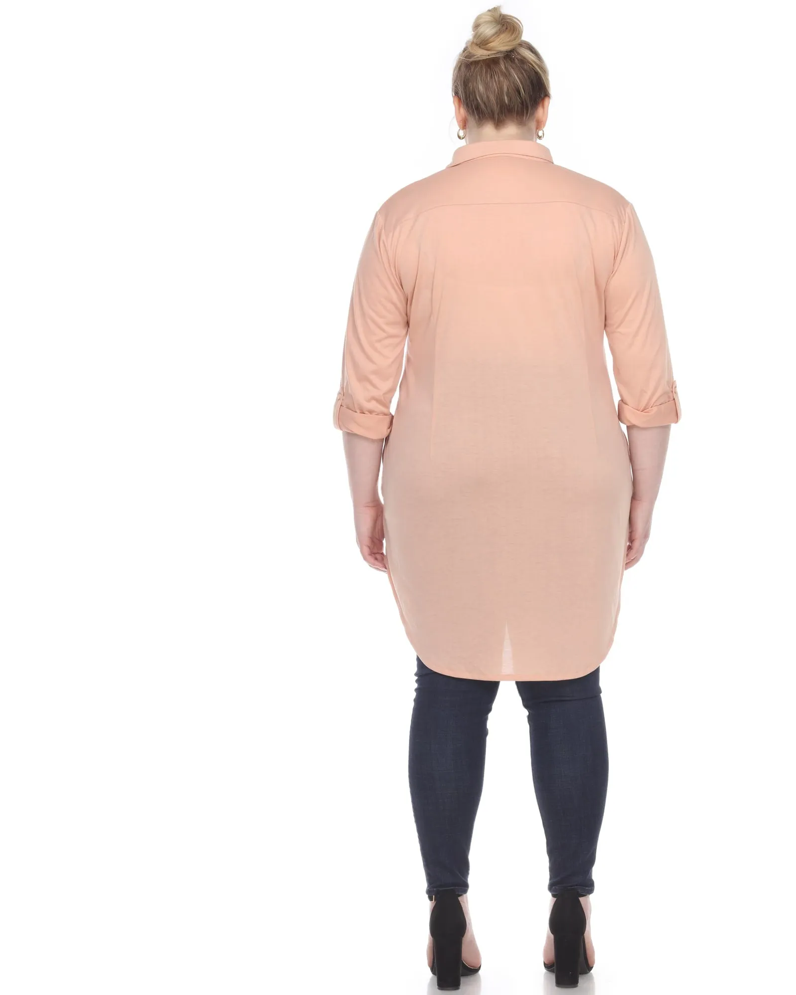 Stretchy Button Down Tunic Top | Dusty Pink
