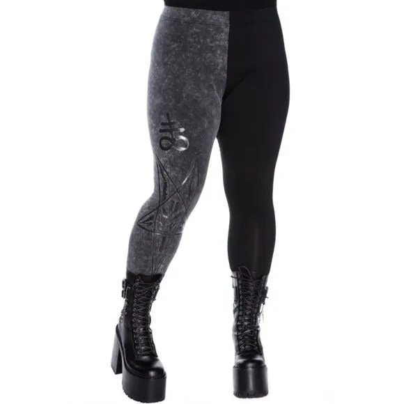 Two Faced Witch Leggings | Black with Contrasting Grey Stretchy Cotton