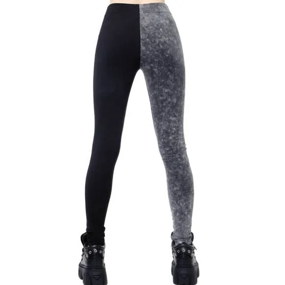 Two Faced Witch Leggings | Black with Contrasting Grey Stretchy Cotton