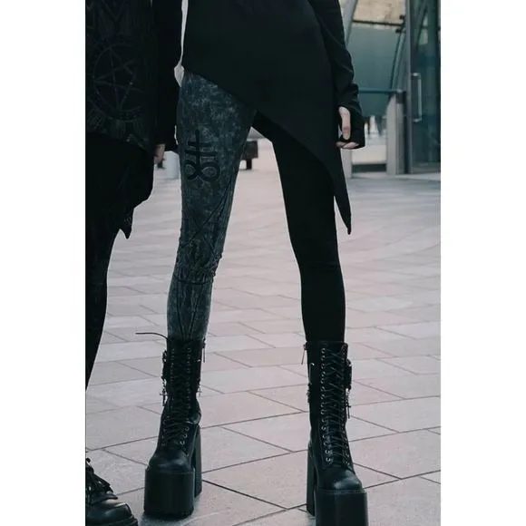 Two Faced Witch Leggings | Black with Contrasting Grey Stretchy Cotton