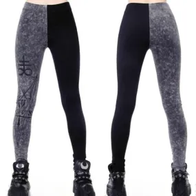 Two Faced Witch Leggings | Black with Contrasting Grey Stretchy Cotton