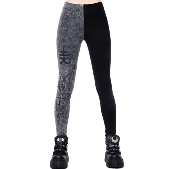 Two Faced Witch Leggings | Black with Contrasting Grey Stretchy Cotton