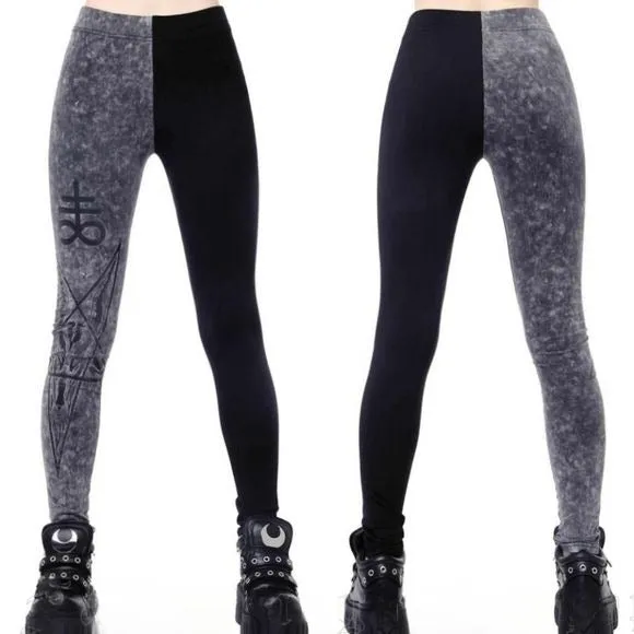 Two Faced Witch Leggings | Black with Contrasting Grey Stretchy Cotton